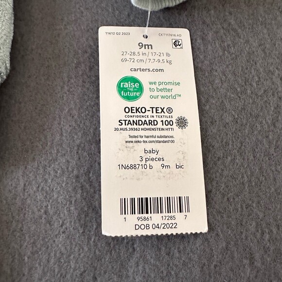 NWT Carters Pastel Green 3Piece Set Hooded Jacket Bear Face Bodysuit Pants Sz 9M - Picture 3 of 11